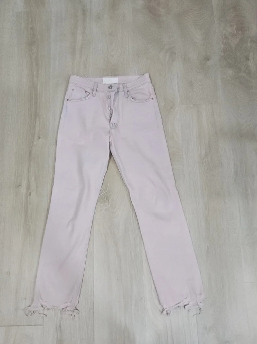MOTHER Light Pink Straight-Leg Jeans with Frayed Hem